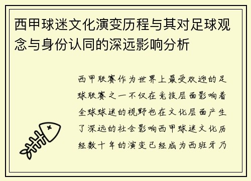 西甲球迷文化演变历程与其对足球观念与身份认同的深远影响分析